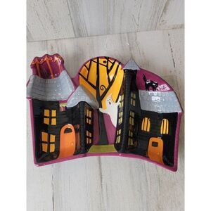 Ceramic haunted house tri serving dish Halloween ghost cat